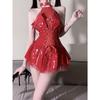 PU Leather Sexy Skirt Women Wet Look Clubwear Temptation Party Costumes Backless Exposed Bra Hollow Out Lingerie  Naughty Set