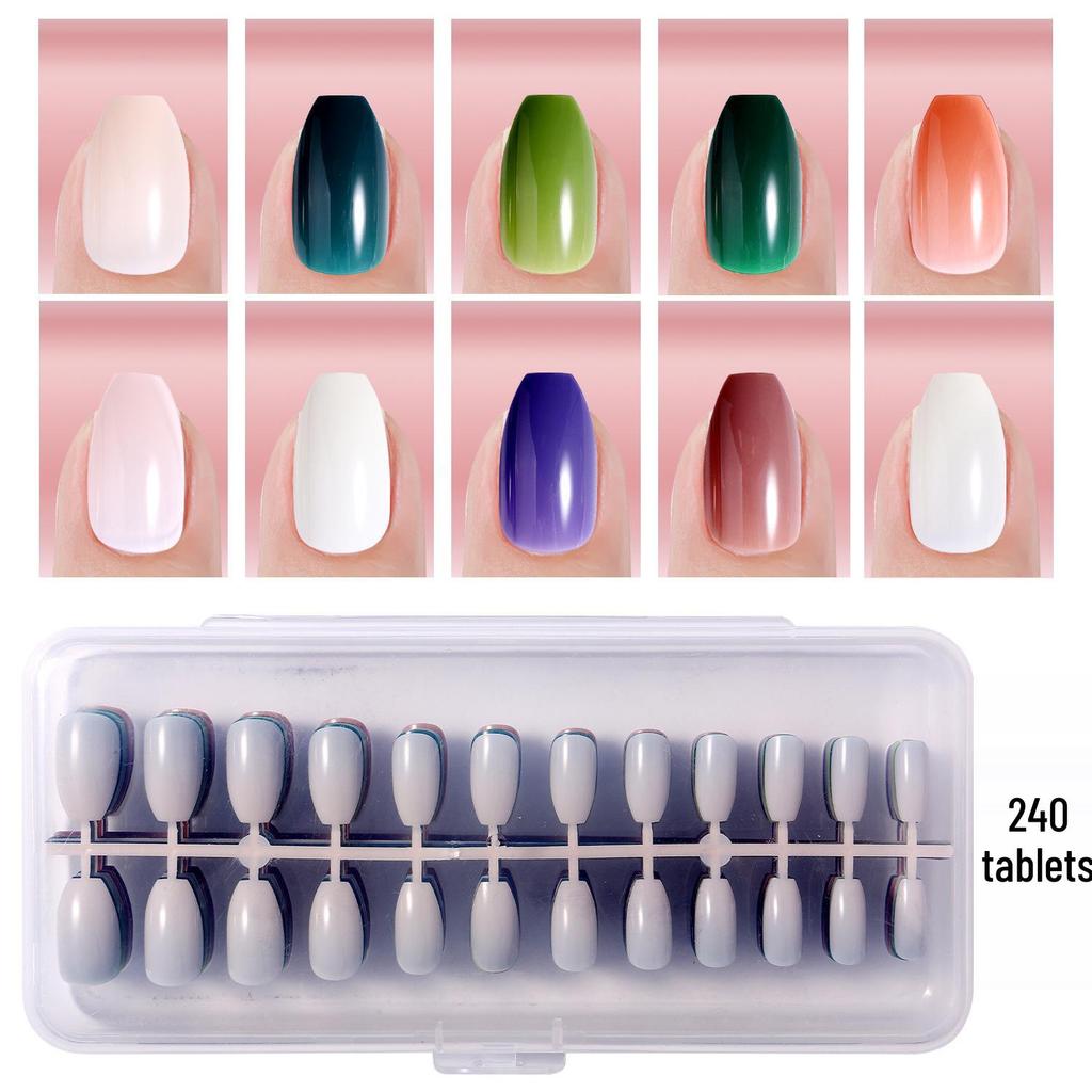 Colored Glitter Nail Art Tips - 240-Piece Set with Various Styles and Multiple Colors, Boxed Fake Fingernail Stickers