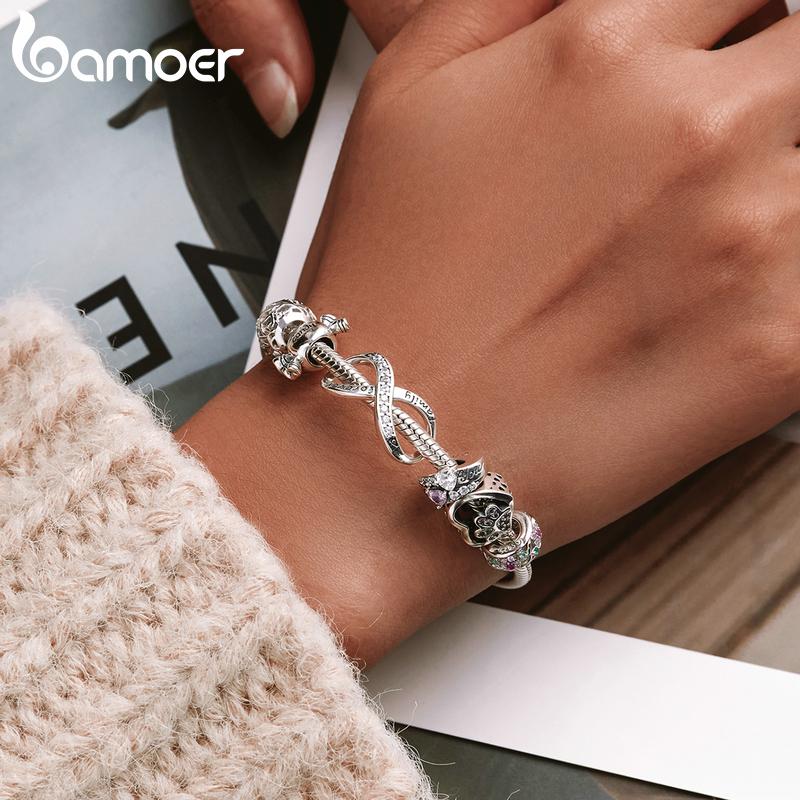 BAMOER Silver Charm Collection 925 Silver Dazzling CZ Beads Fit Bracelets & Bangles Jewelry