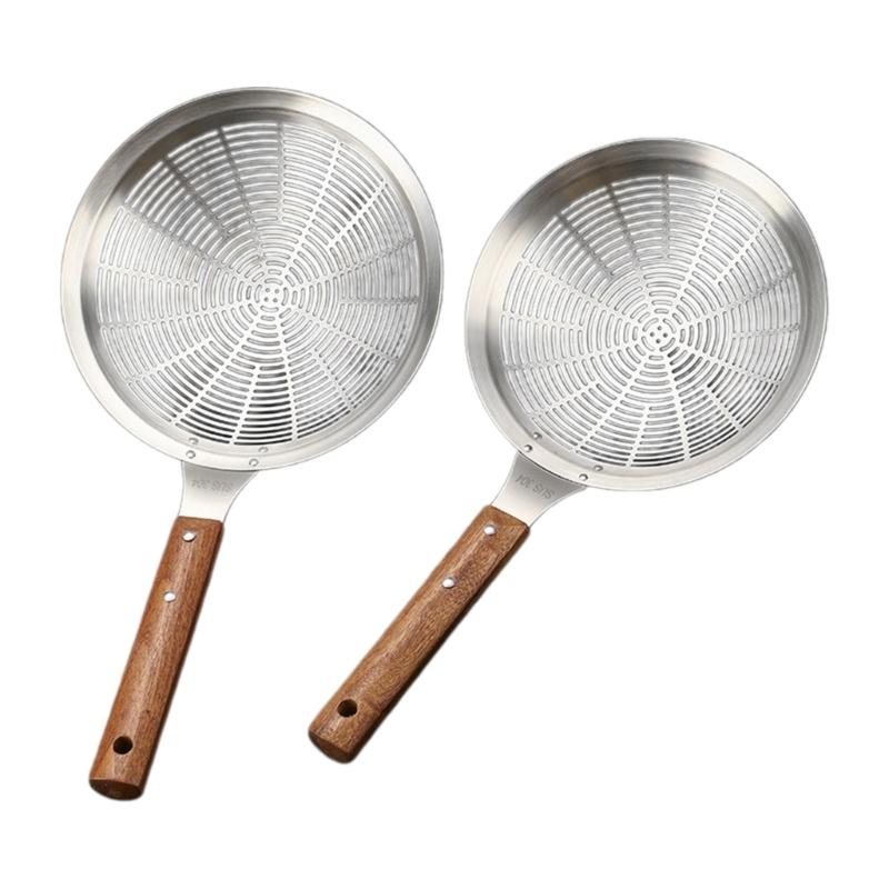 Kitchen Strainer Skimmer Ladle 304 Stainless Steel Mesh Colander with Long Wood Handle Cooking Utensils for Cooking
