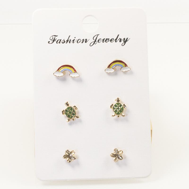 S925 Silver Needle Small Delicate Rainbow Flower Combination Set Earrings Premium Design Earrings Female Personality