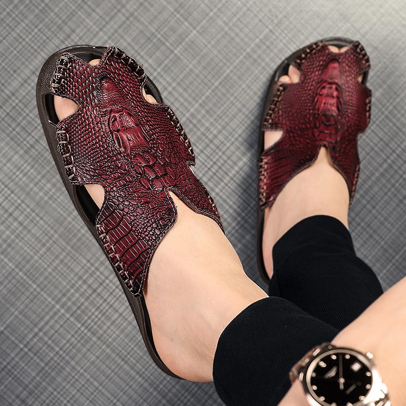 Summer Men's Slippers Fashion Crocodile Handmade Casual Slippers Indoor Bathroom Non Slip Designer Flip Flops Men Beach Sandals