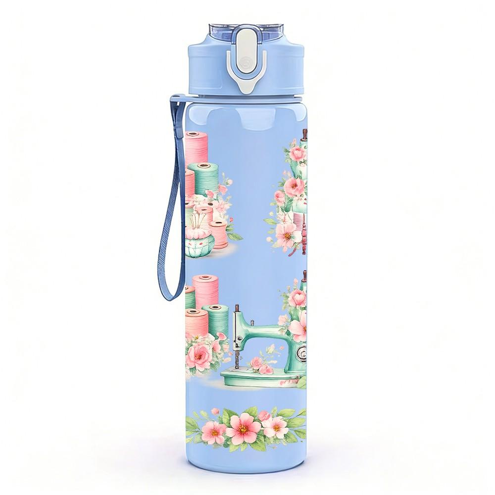 1PC Pastel Building Dreamy Scenery Print 750ml Color Plastic Sports Water Bottle Leakproof Flip Straw Lid Suitable for Sports Office Home Use