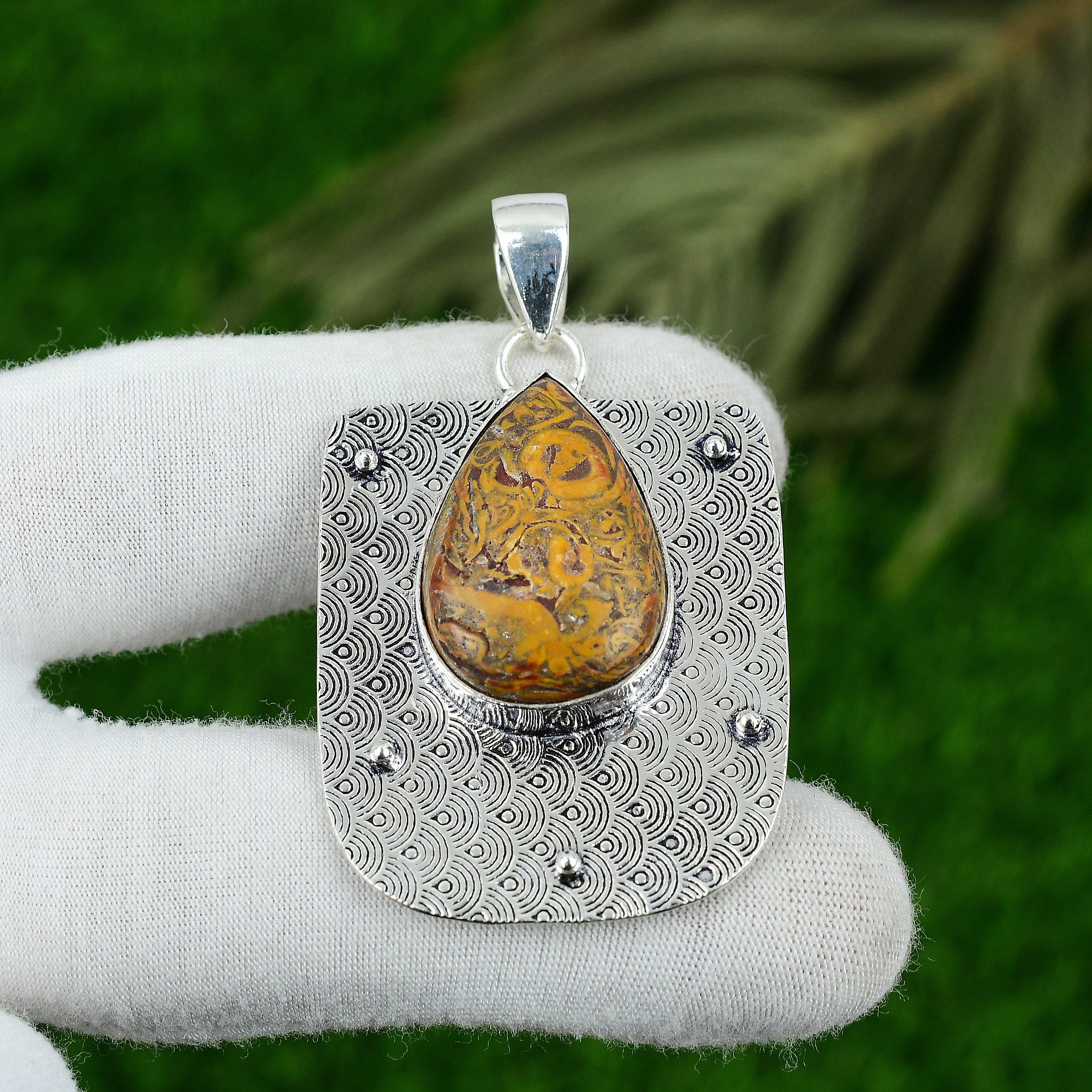 

Pear Natural Mariam Jasper Mother Art Deco Bezel Pendant Jewelry Sterling Silver