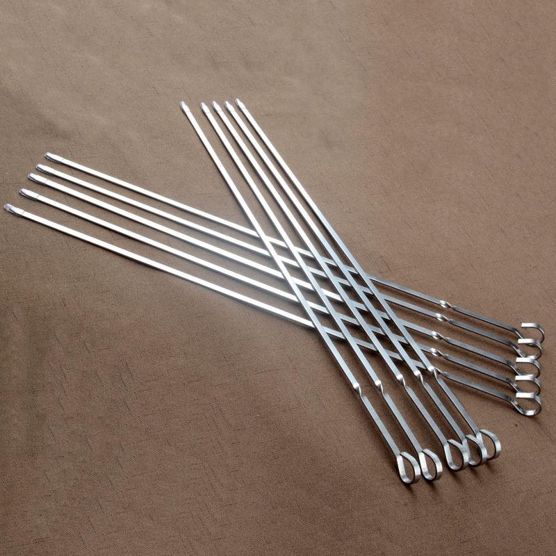 Stainless steel flat stick barbecue with steel needle barbecue string strip the skewers barbecue tool