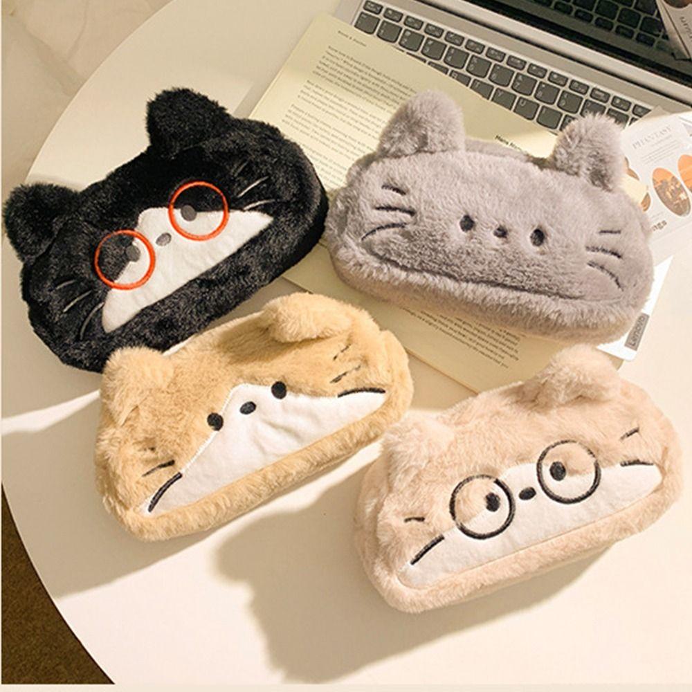 Kawaii Cat Printed Pencil Case Cute Stationery Storage Bag Plush Cat Stationer Bag Student Use