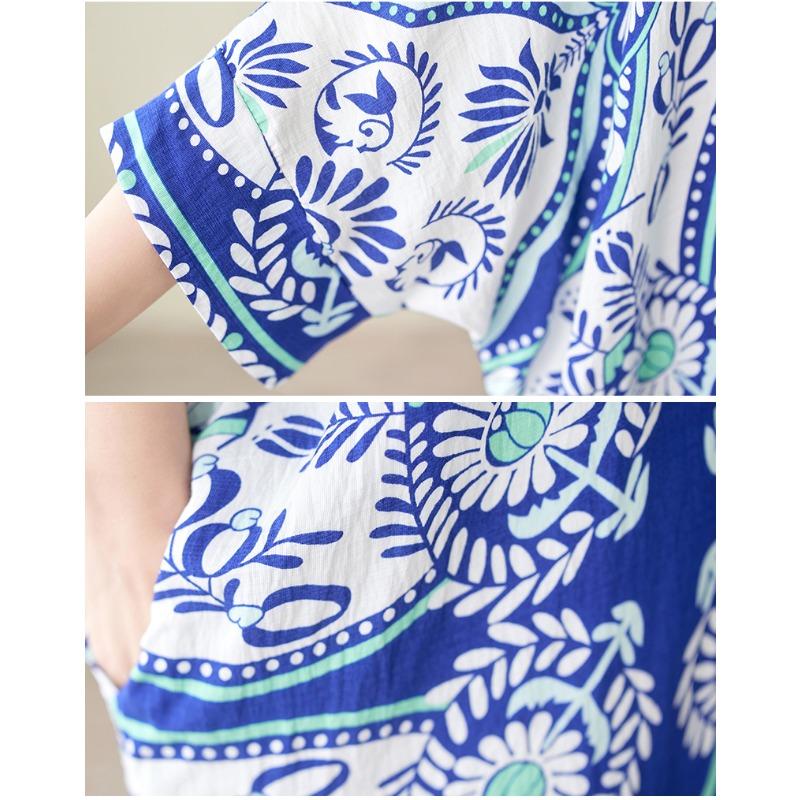 DIMANAF 2025 Plus Size Summer Dress Women New Vintage Printing O-Neck Loose Casual Dress Long Dress Maxi