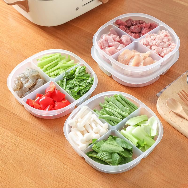 4Grids Refrigerator Meat Preservation Storage Box Food Grade Frozen Food Organizer Partitioned Container Kitchen Organization