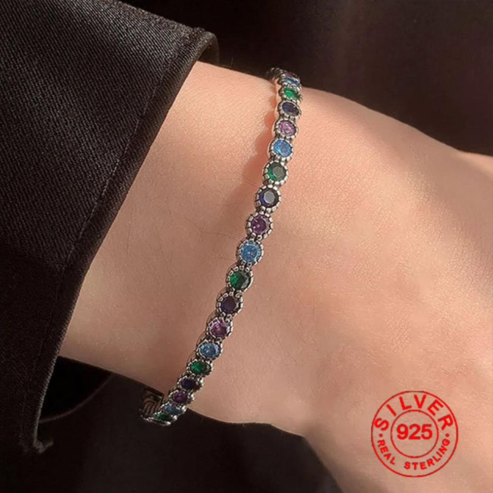 

BFCLUB Silver Color Hiphop Thick Green Stone Bracelet for Women Men Vintage Handmade Hasp Bracelet Birthday Gift