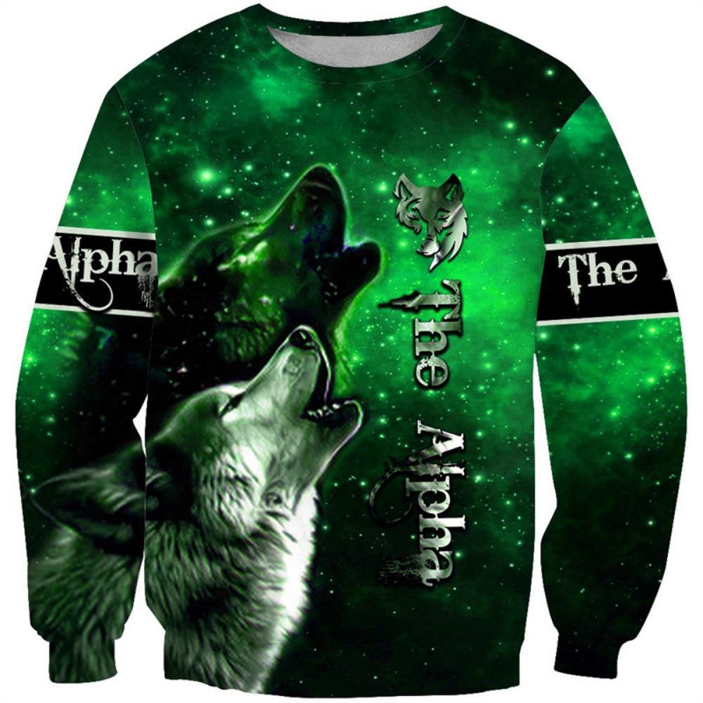 

Новая Мода Узор Волка Мужские Толстовки Осень Зима Длинный Рукав 3D Принт Уличный Животный Тай-дай Свитшот Мужская одежда 4XL