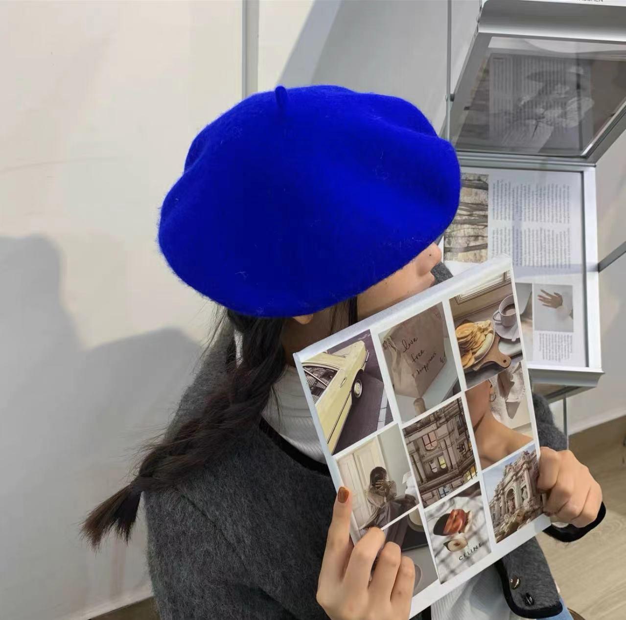 

Женский шерстяной берет в стиле ретро — шляпа японского художника на осень/зиму, однотонный, универсальный, в корейском стиле. M(56-58cm)