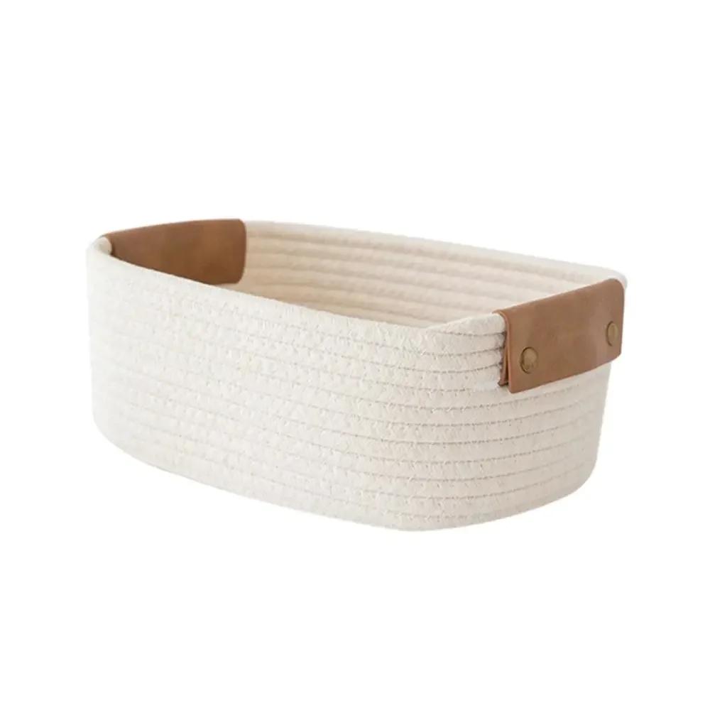 Woven Cotton Rope Desk Storage Basket Foldable Key Container Household Organizer Space Saving Living Room Bedroom Supplies