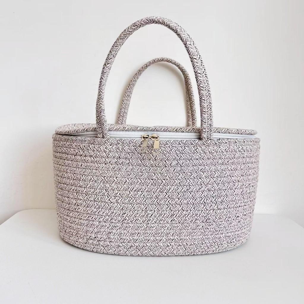 Baby Diaper Storage Basket With Cotton Material Portable Handwoven Organizer For Nursery Use