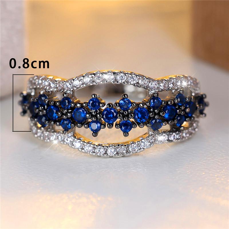 Cute Female Small Blue Round Zircon Stone Ring Charm Silver Color Wedding  For Women