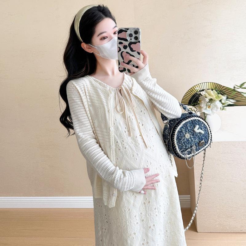 Spring 2026 Maternity Lace Sleeveless Dress & Knit Cardigan Set 2XL