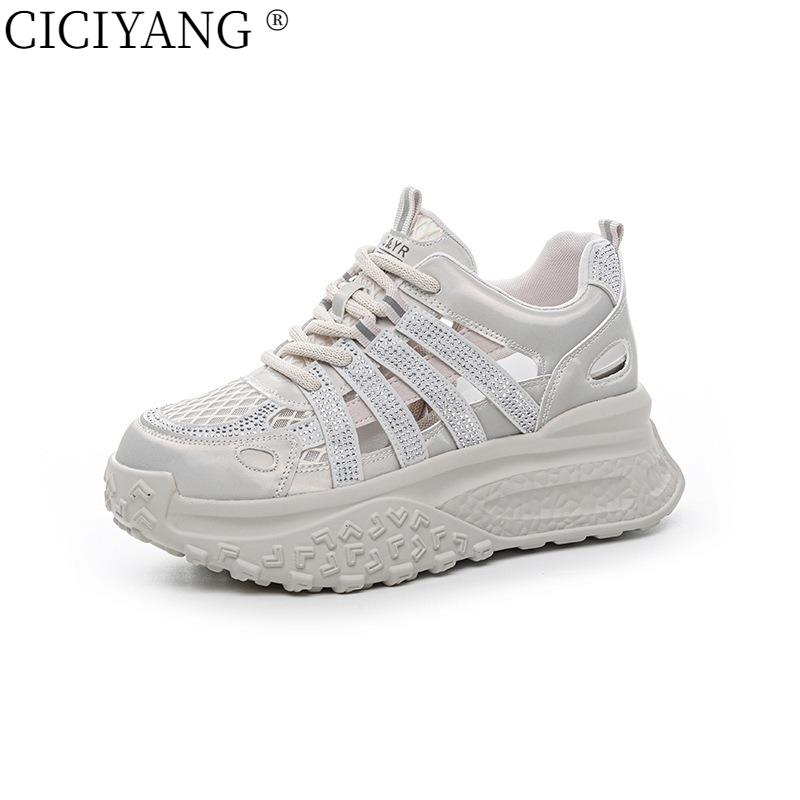 

7cm Mesh Hollow Women s Sneakers 2025 New Casual Lace Up Fashion Summer Chunky Sneaker Sandals 40 срібний