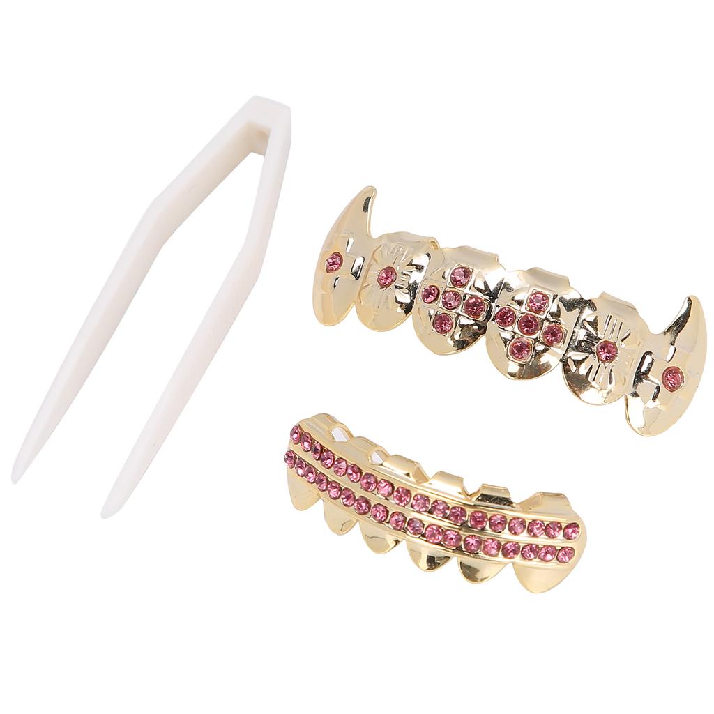 Gold Teeth Brace Set Metal Teeth Decoration Jewelry for Halloween Party Hip Hop ShowPink