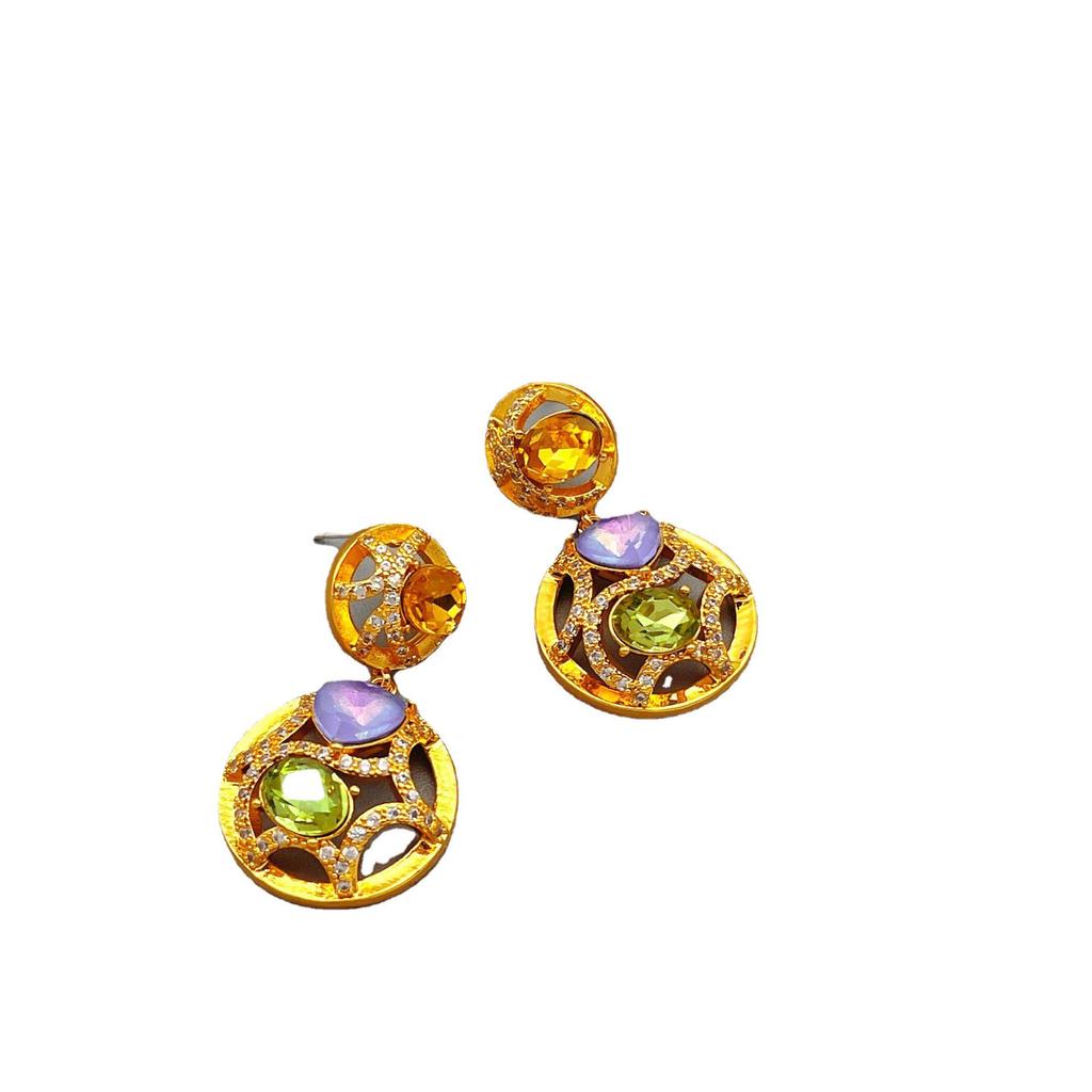 Retro European & American Statement Gemstone Drop Earrings: Exquisite, Flashy, and Unique
