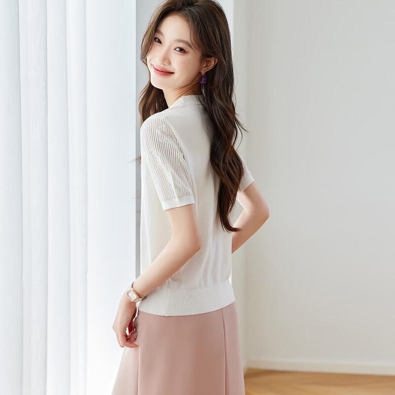 Srcr Women's Silk Blend Lace Knit Short Sleeve Top