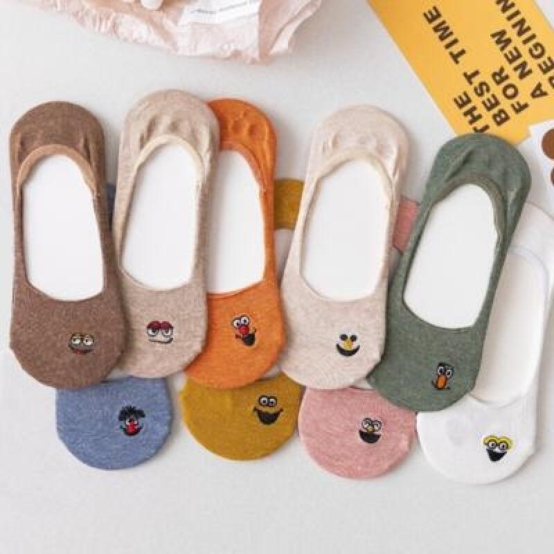 PASTEL Pretty Character Fake Socks 10 Colors [Pastel Cute Embroidered Socks for Inssa] black
