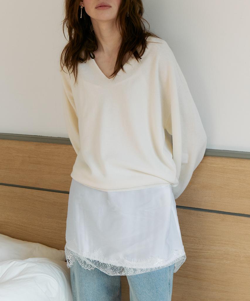Deolil Merino Wool V-Neck Knit_Ivory
