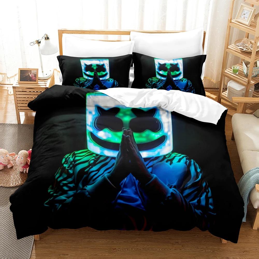 3D Print Dj Marshmello Bedding Set Single Twin Full Queen King Size Hip Hop Bed Set Aldult Kid Bedroom Duvetcover Sets