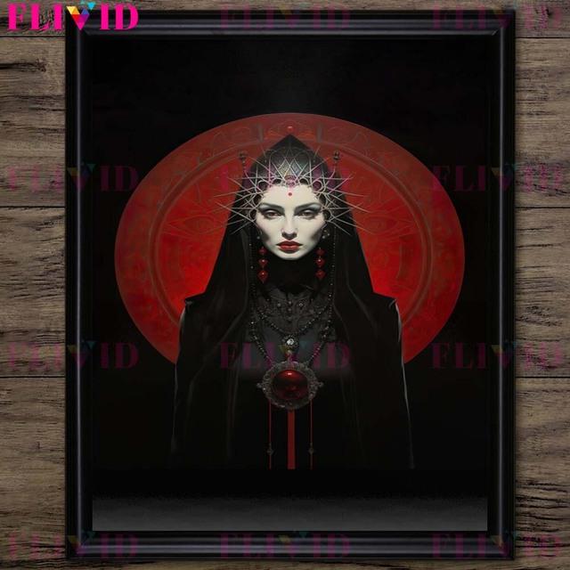 Red Priestess and Magic Witch, Soul, Magic, Worship, Wall Oil Painting, Horror, Demon, Gothic, Dark Fantasy, Art