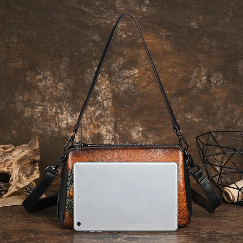 Johnature Rabbit Embossed Shoulder Bags Genuine Leather Retro Women Bag Versatile Cowhide Handmade Handbag
