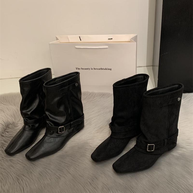 Designer Damen Ritterstiefel Mode Keile Niedriger Absatz Tanzschuhe Streetstyle Bankettparty Kurze Stiefel Frau