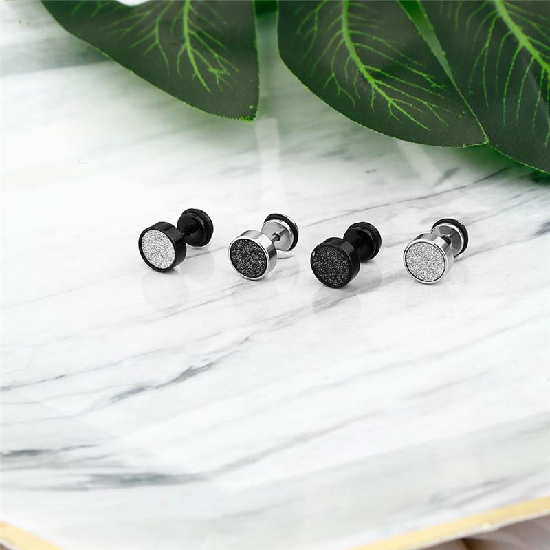 Simple Punk Scrub Stainless Steel Earrings High Grade Round Barbell Style Stud Ear Jewelry Party Gifts For Women Men