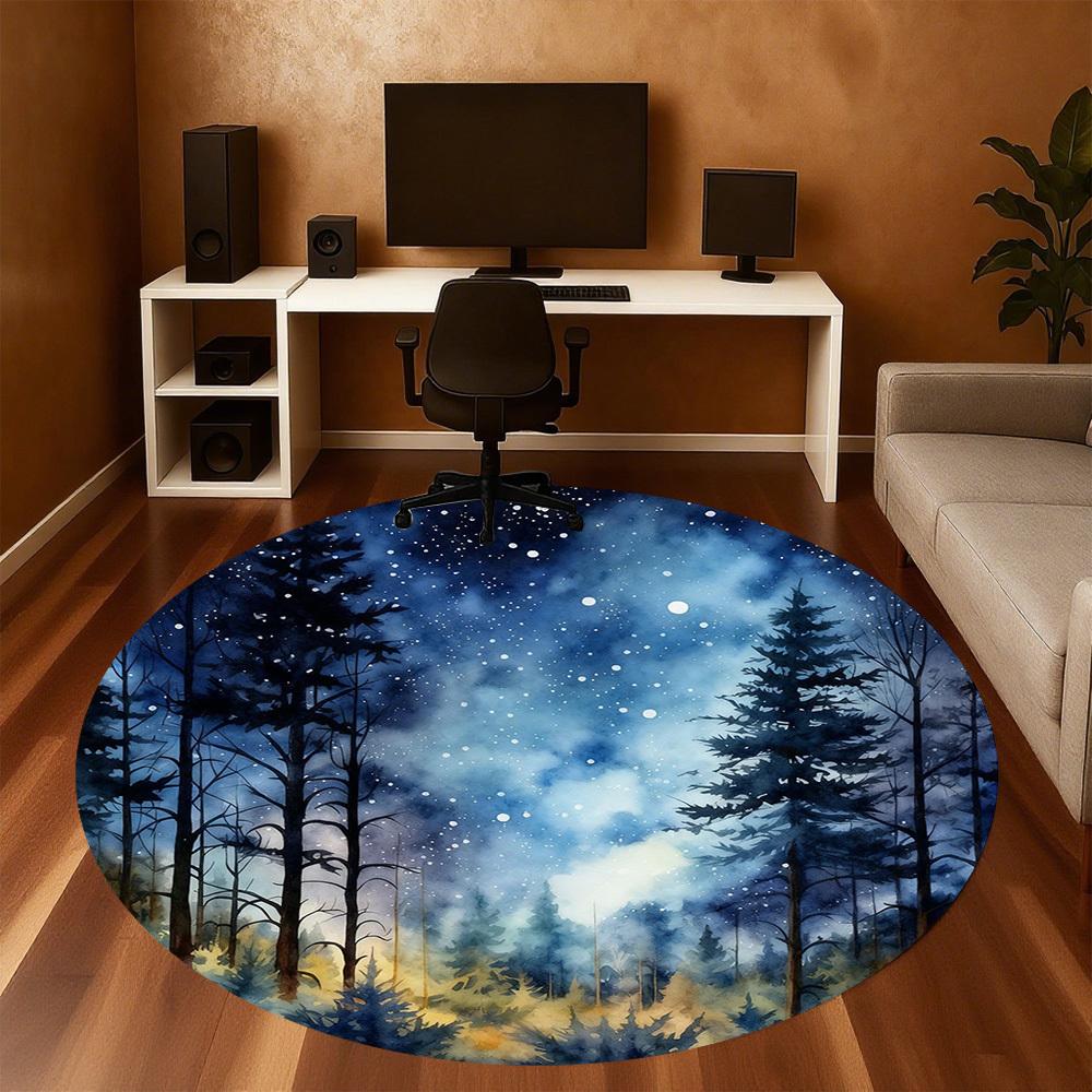 1pc forest night sky Round Chair mat office Area Rug - Non-Slip, Floor Mat for Office, Bedroom, Ideal home decor gift p0105120