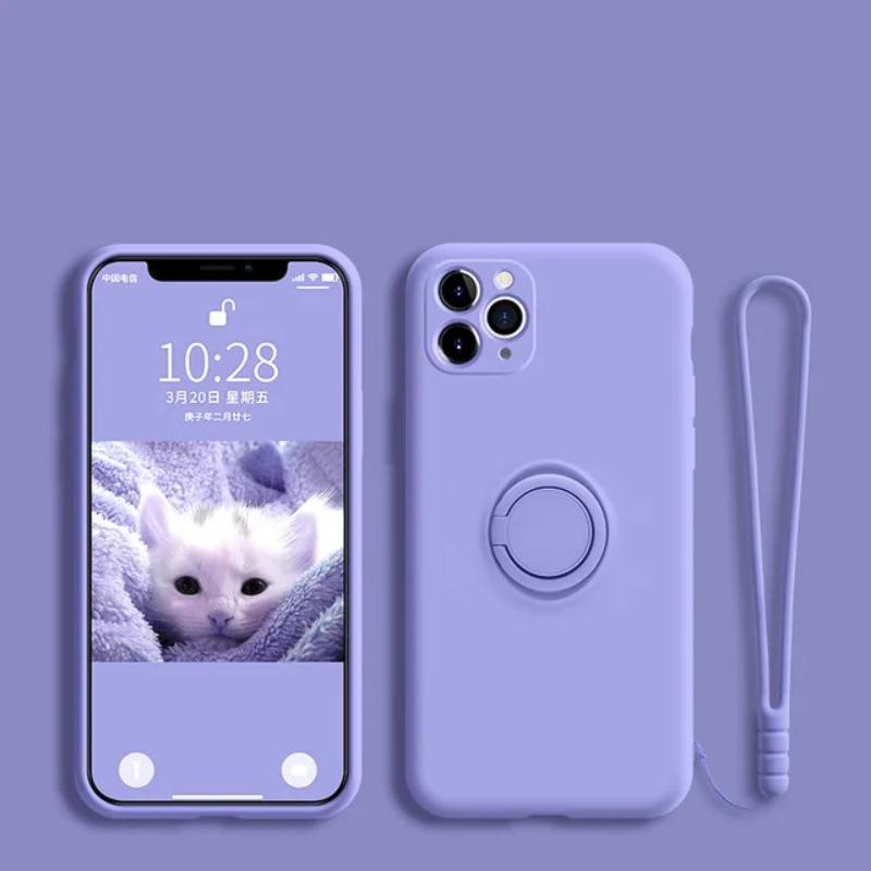 Luxury Liquid Silicone Metal Ring Holder Phone Case for Honor 20 30 30s V30 V40 50 SE 60 70 80 90 Pro Back Cover with Lanyard Shockproof