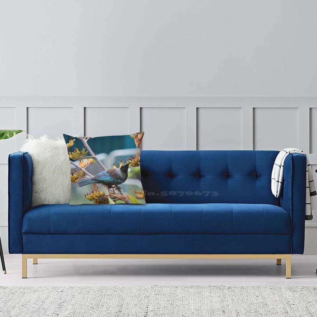 Tui Feasting Urquharts Bay , Nz Home Sofa Car Cushion Cover Pillowcase Kiwi Native Bird Nature New Zealand Aotearoa Parson Bird
