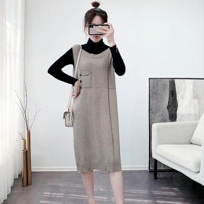 Pullover Vest Female Autumn and Winter Loose Knitted Mid Length Sweater Vest Skirt Bottom Dress Strap Dress Sweater Female Tops