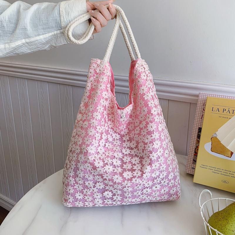 2025 New Elegant Flower Shoulder Bag Large Capacity Underarm Bag Women's Bag Student Canvas Commuter