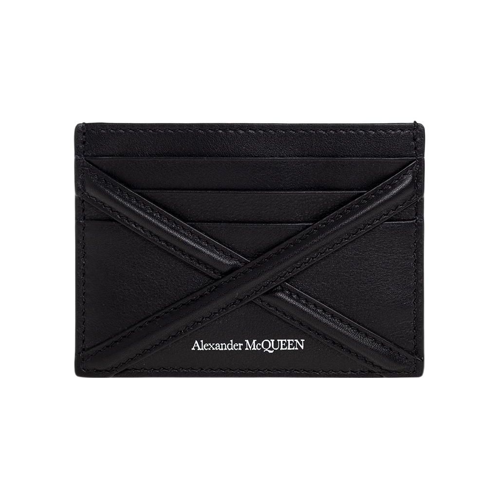 

Мужской кожаный держатель для карт Alexander Mcqueen X-Stitch, Черный тонкий кошелек-визитница для ежедневных поездок, офиса 726324-1AAD0-1000 Box(Basic Set+Box)