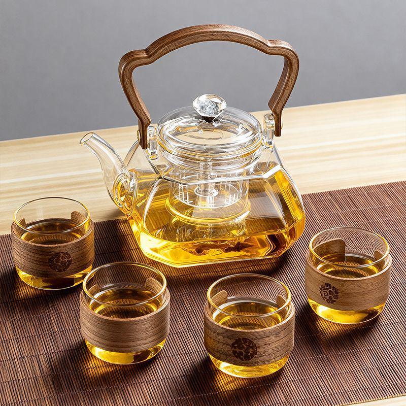 High-Temperature Resistant Borosilicate Glass Teapot with Handle for Stove-Top Brewing