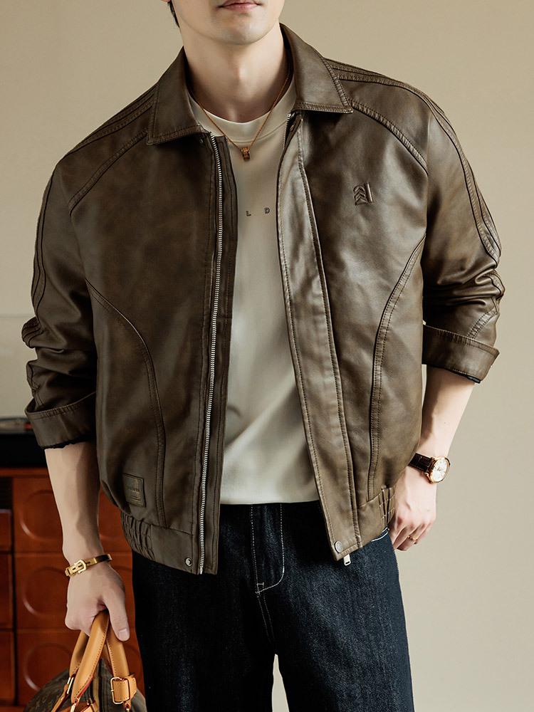Spring & Autumn Men's Trendy PU Leather Motorcycle Jacket: Handsome, Casual, Loose Fit, Plus Size