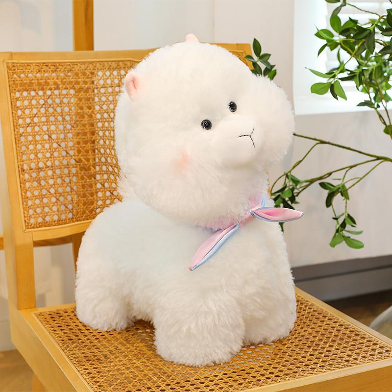 White And Cute Brown Alpaca Plush Toys With Scarves For Children Companionship