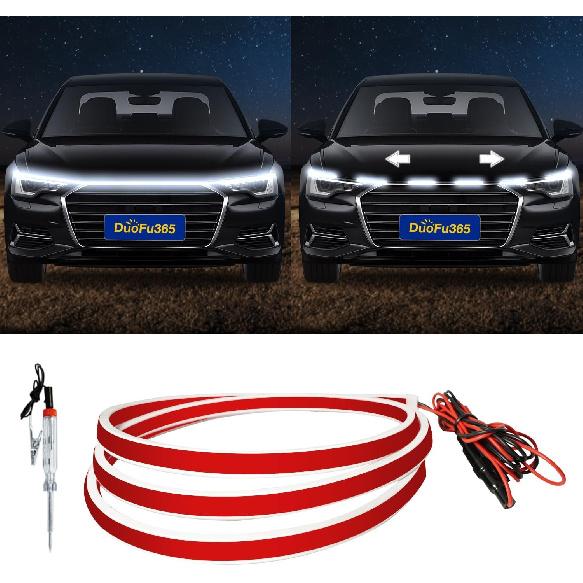 Exterior Car Hood Light Strip, 12V DRL Dynamic Scan Start Up White 47inch (1.2M)