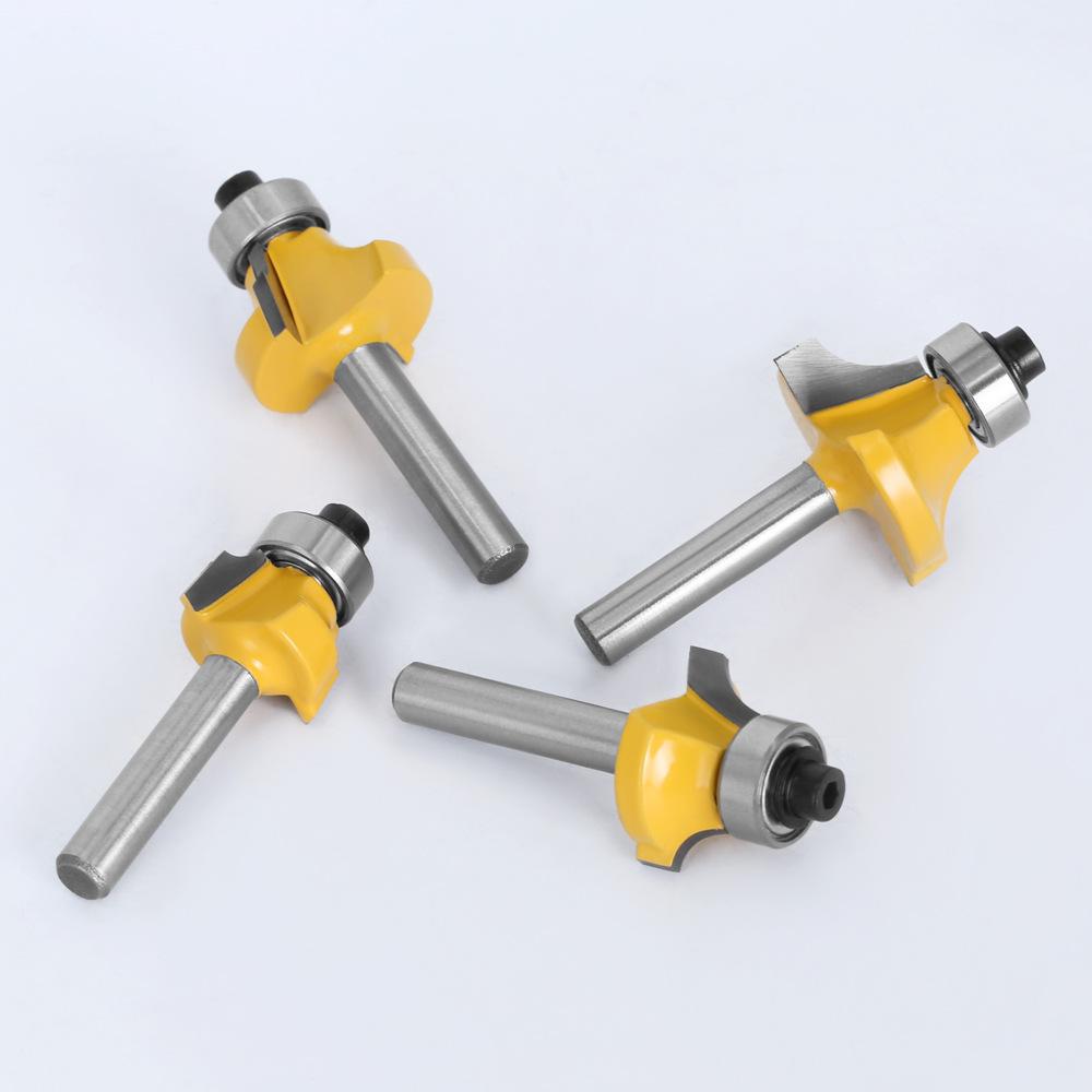1/4" & 6mm Shank Roundover Bit Set (4-Piece) - Chamfer & Radius Edge Trimming Router Bits for Woodworking