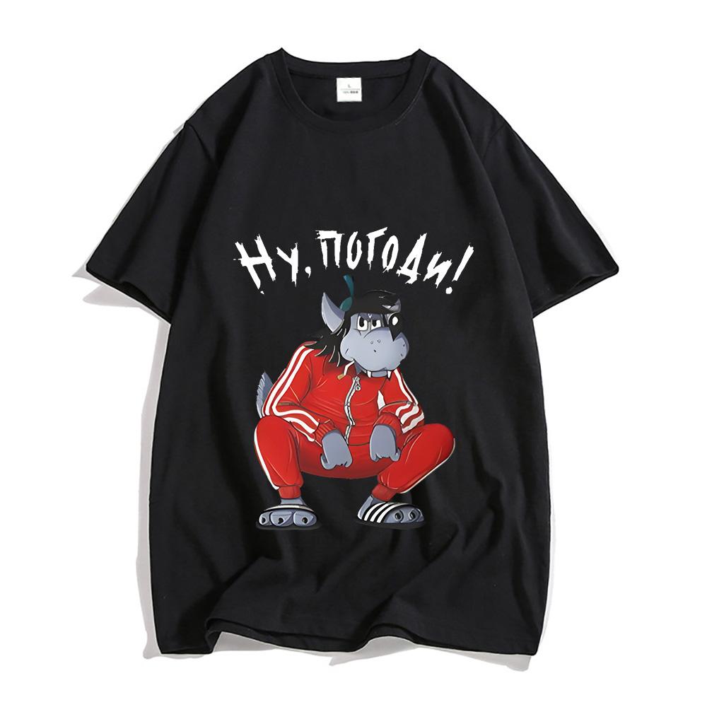 

Ну погоди! Ну, погоди! Волк Заяц Футболка Мультяшный принт Харадзюку Каваий Футболка Унисекс Милая Футболка Толстовки с круглым вырезом Топы 4XL