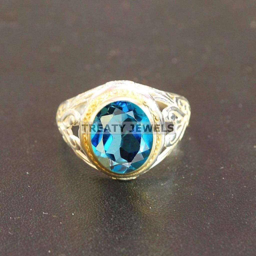 London Blue Topaz Oval Gemstone With 925 Sterling Silver Ring For Men's #B225 JL375675967808