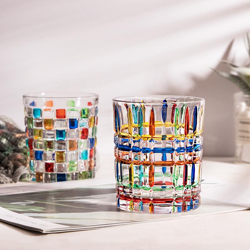 Italy Zecchin Design Colorful Crystal Old Fashioned Whiskey Glass Gothic Whisky Rock Glasses Wine Tumbler Dazzle Color Water Cup