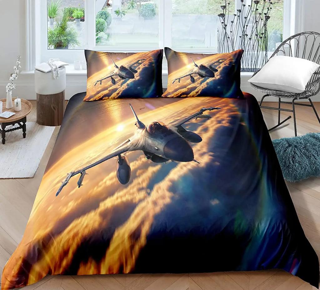 Comforter Airplane Sky Cloud Polyester Comforter For Kids Teens Adults Bedding Set King Queen Size With