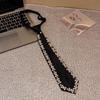 Pre Tied Black Fashion Neckties With Faux Pearl Rhinestone Decor Perfect For Party Wedding Daily Wear Special Events
