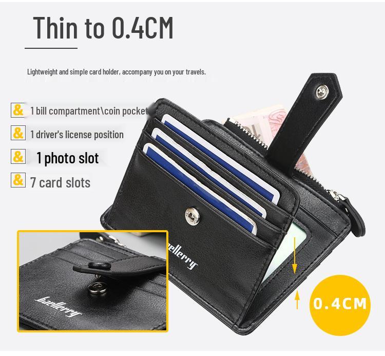 Baellerry Men's Korean Style Slim Card Holder: Multi-Card Slot, Driver's License Coin Purse with Simple Zipper Buckle