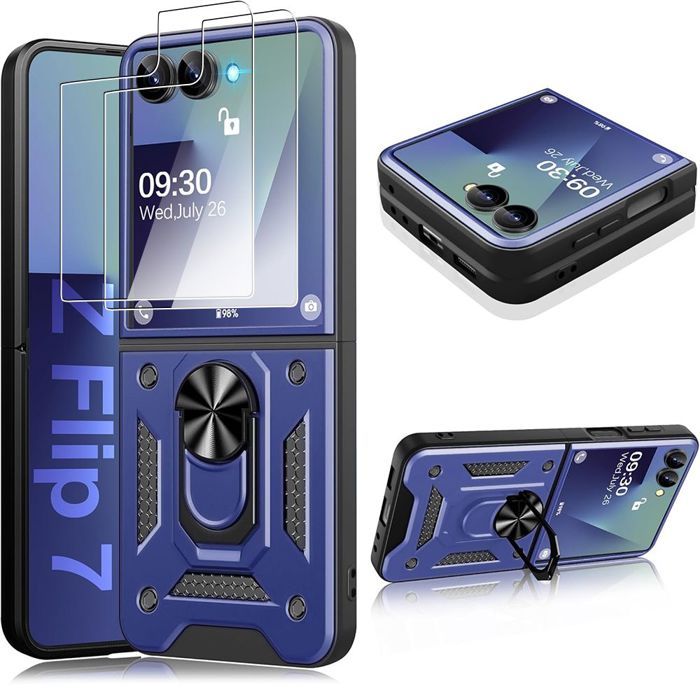 Coque de protection - BOOLING - Galaxy Z Flip 7 - Robuste - Anneau rotatif - 2 Verres Trempés