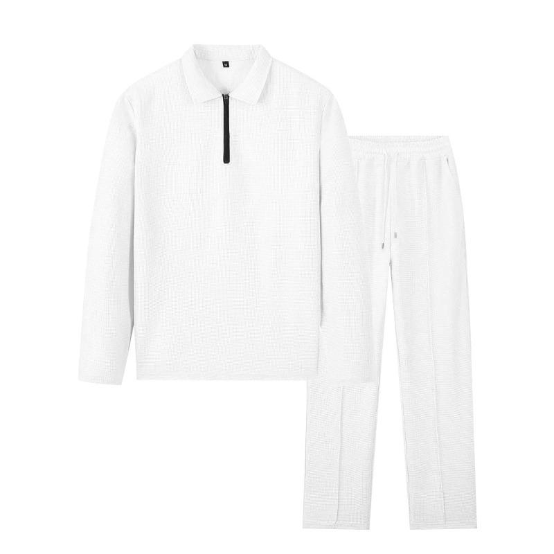 QICED Men's Fashion Casual Autumn Winter Long Sleeve POLO Neck Pants Suits Casual Chic