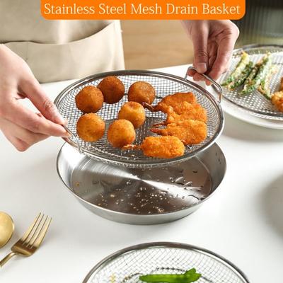 Stainless Steel Mesh Oil Filter Tray Vegetable Dessert Strainer Dishwasher Safe Double Handles Drain Basket Colander